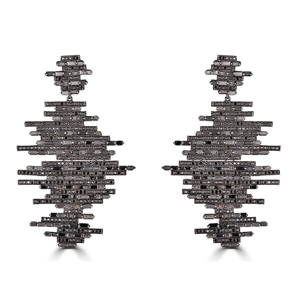 Black Diamond Puzzle Drop Earrings