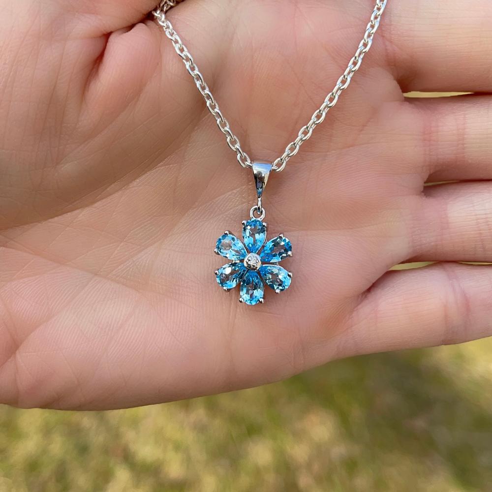 Diamond Center Gemstone Flower Pendant Necklace