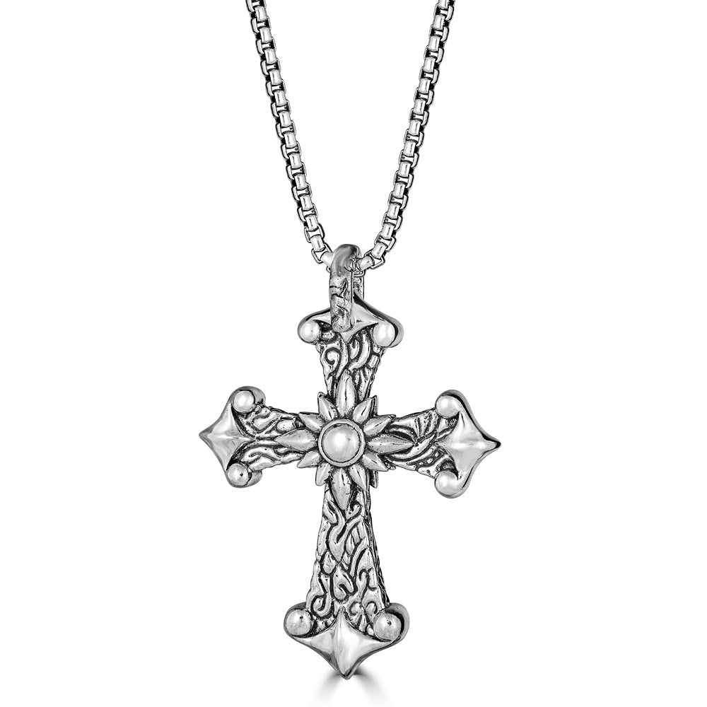 Large KeyDesign Cross Pendant Necklace In Sterling Silver