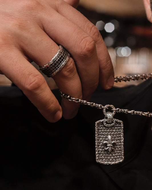 Fleur De Lis Tag Necklace In Sterling Silver