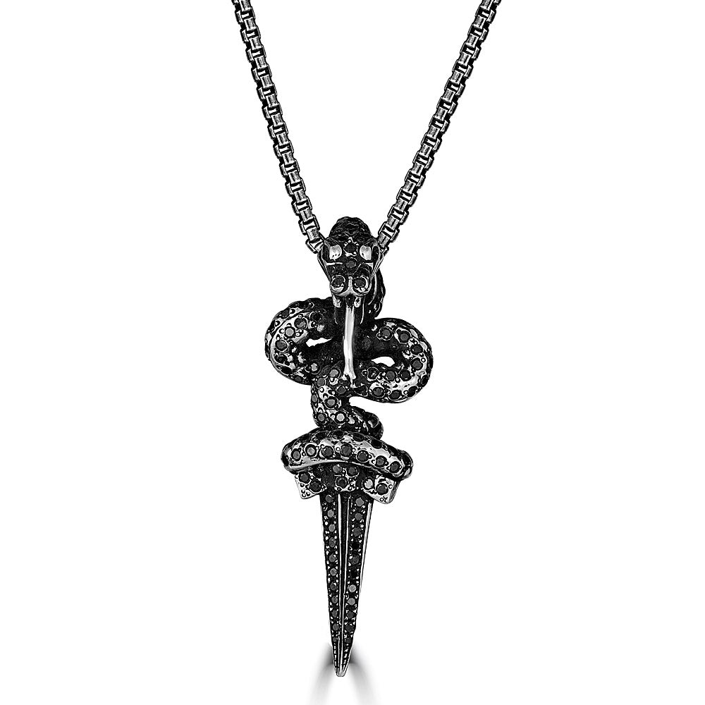 Black Diamond Snake Sword Pendant Necklace Versani