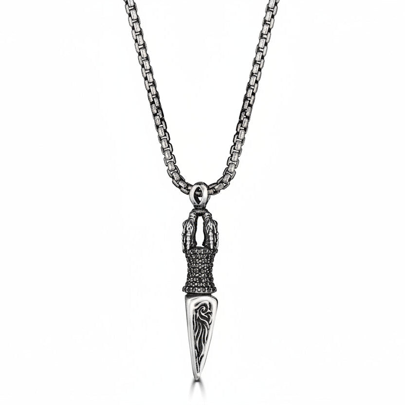 Small Black Diamond Dagger Pendant Necklace