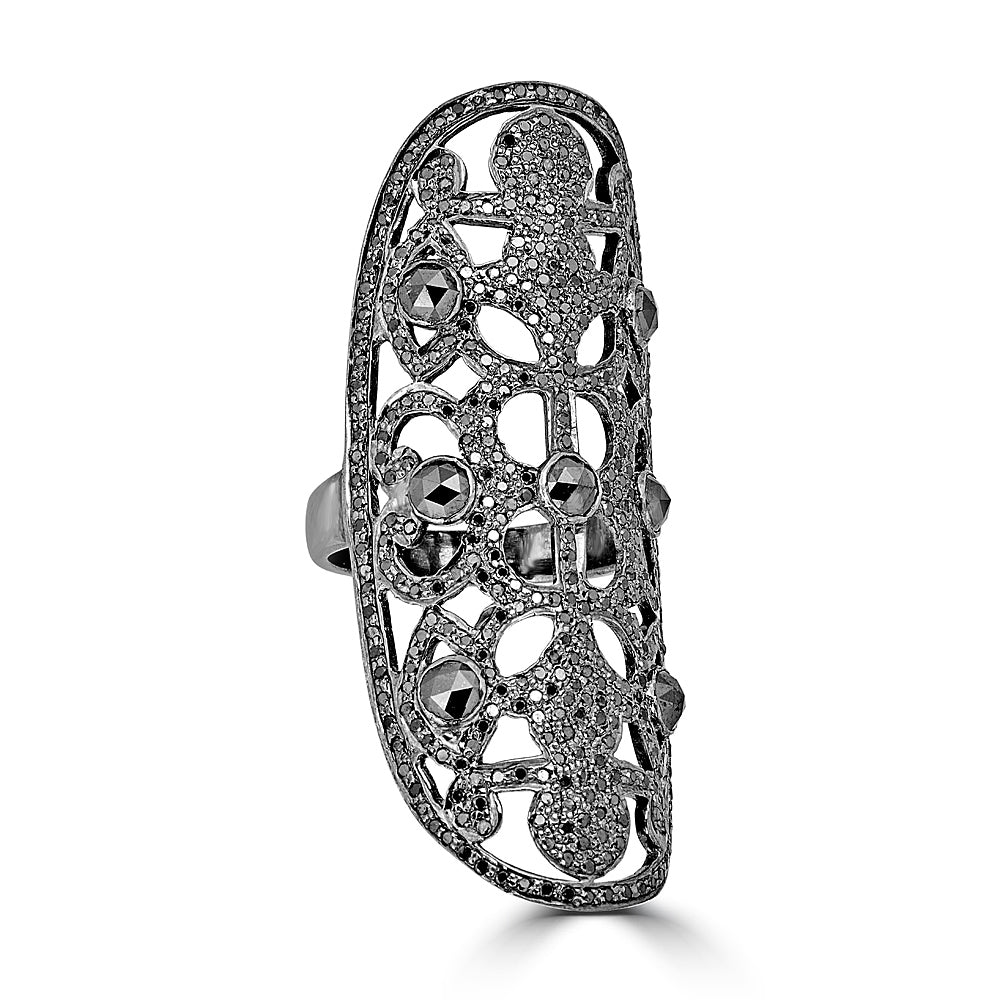 Black Diamond Long Milgrain Ring