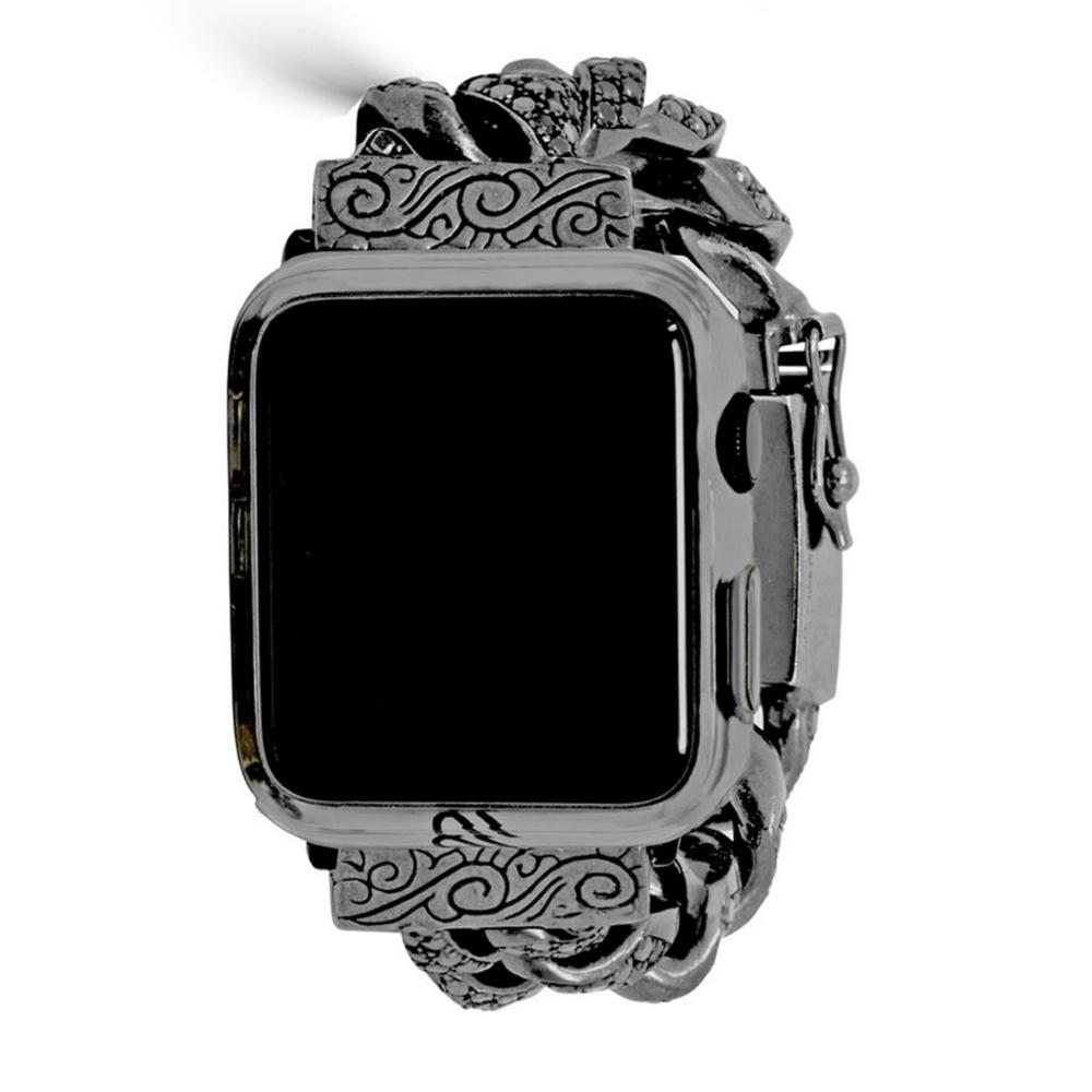 Black Diamond Large Cuban Link Apple Watch Band With Keydesign