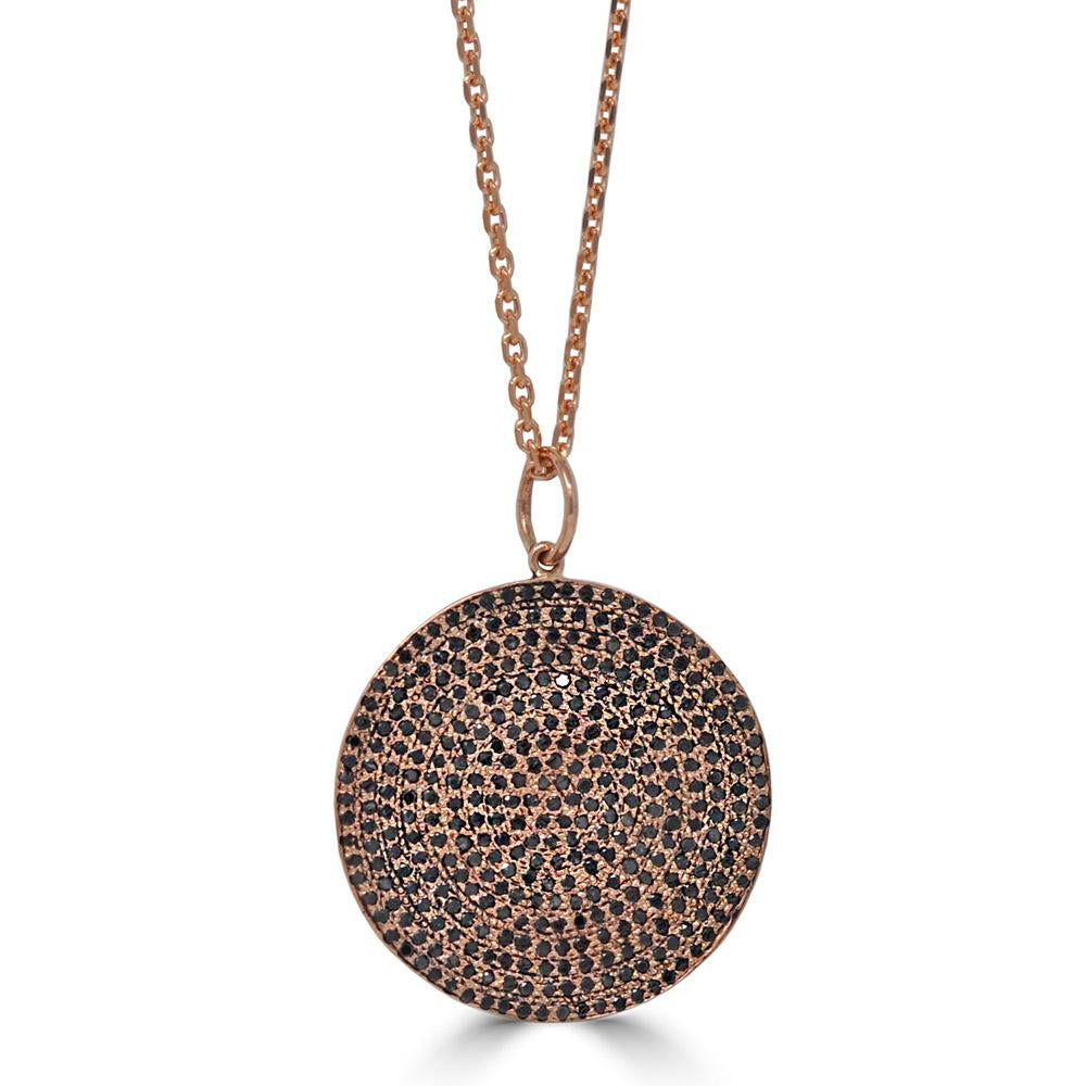 Black Diamond Disc Pendant Necklace In Rose Gold