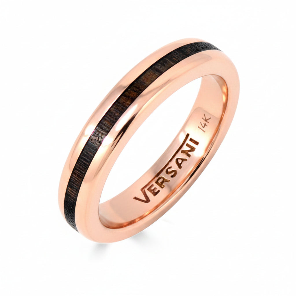 Thin Wood Inlay Band Ring In Rose Gold