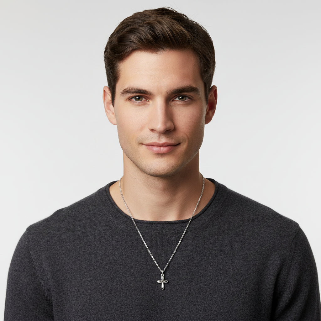 Petite Cross Pendant Necklace In Sterling Silver