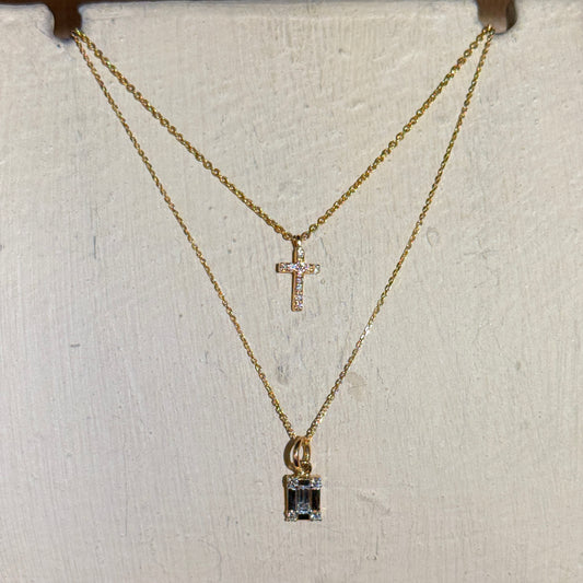 Small White Diamond Cross Pendant Necklace