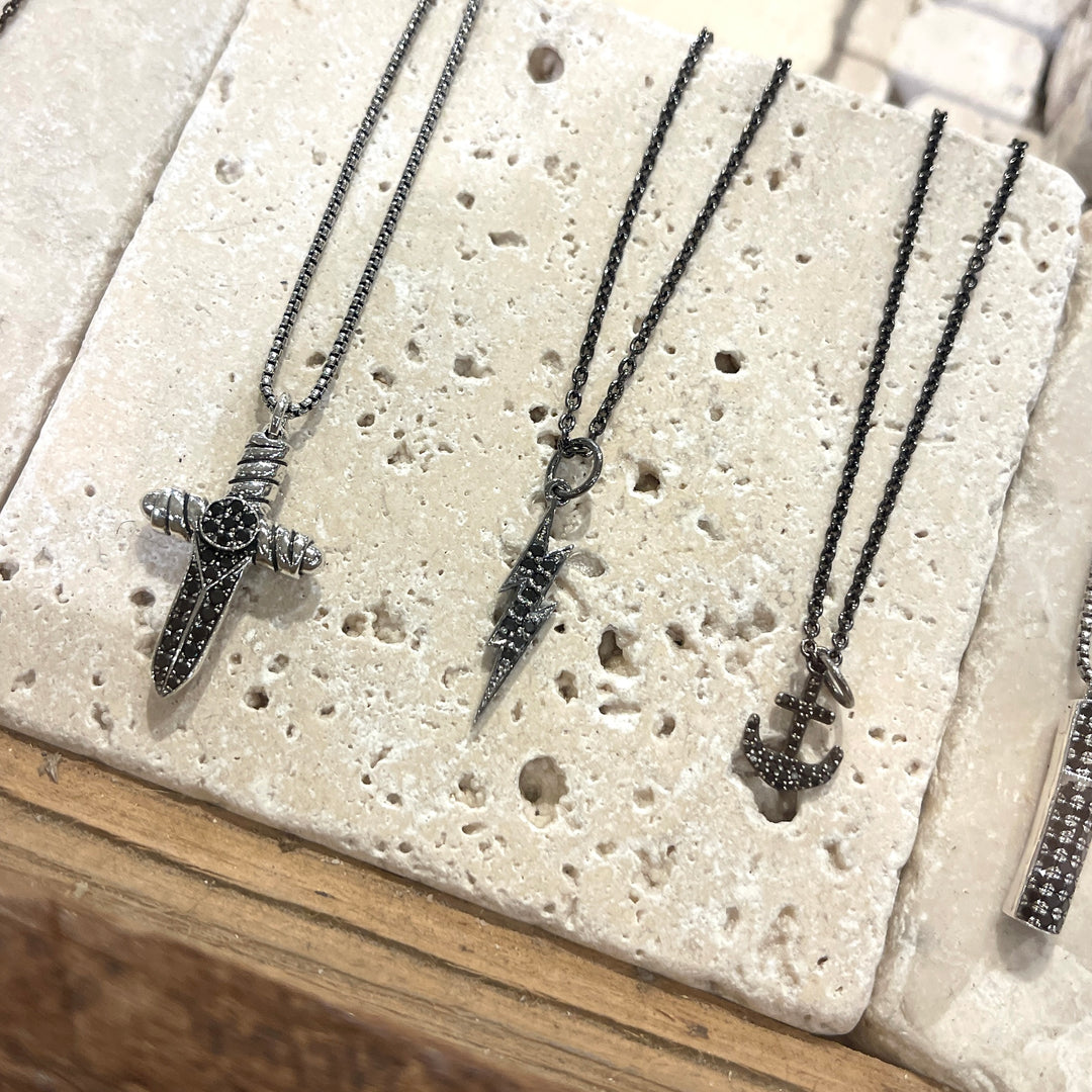 Black Diamond Cable Cross Pendant Necklace