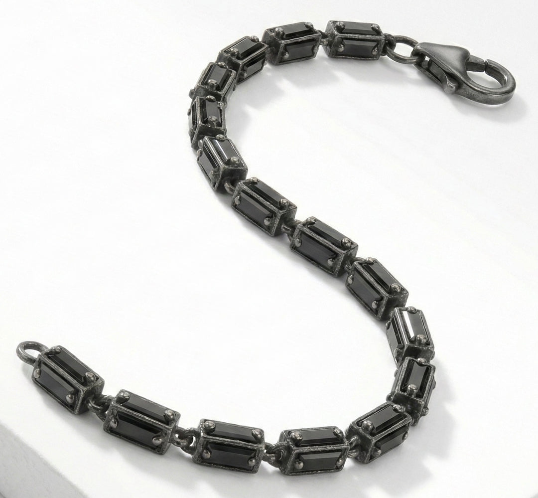 Emerald Cut Black Diamond Link Bracelet