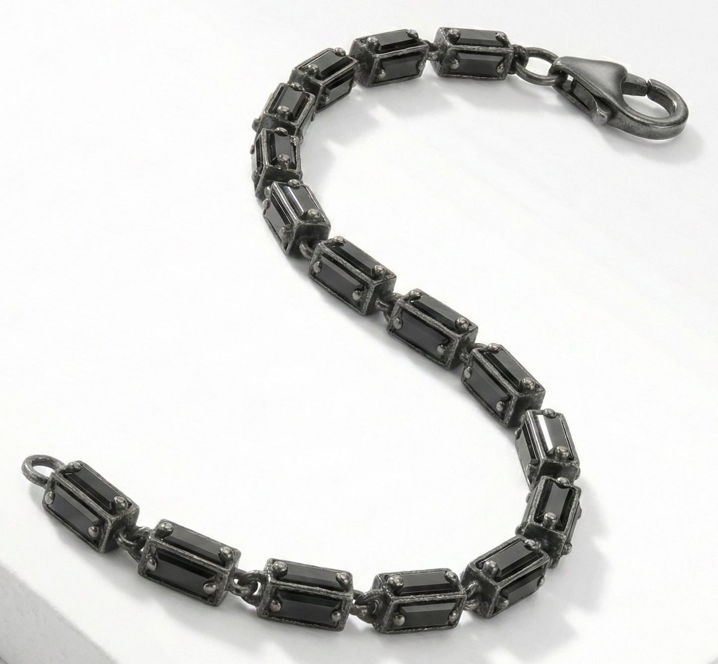 Emerald Cut Black Diamond Link Bracelet