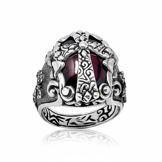 KeyDesign Cross Ring With Garnet