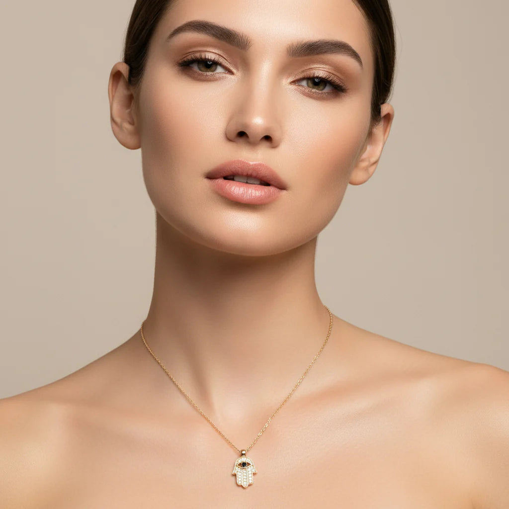 Mini Diamond Hamsa Pendant Necklace
