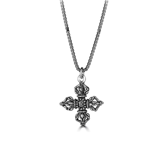 Tibetan Cross Pendant Necklace In Sterling Silver