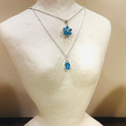 Gemstone Flower With Center Diamonds Pendant Necklace