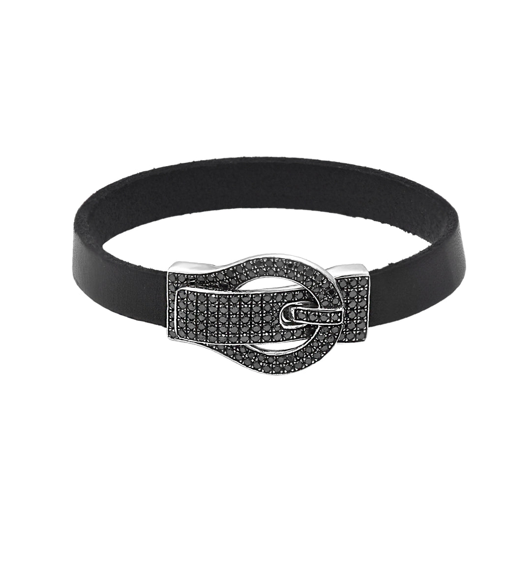 Black Diamond Belt Buckle Leather Bracelet