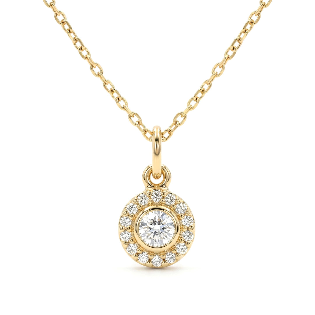 White Diamond Halo Round Pendant Necklace