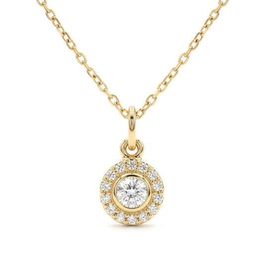White Diamond Halo Round Pendant Necklace