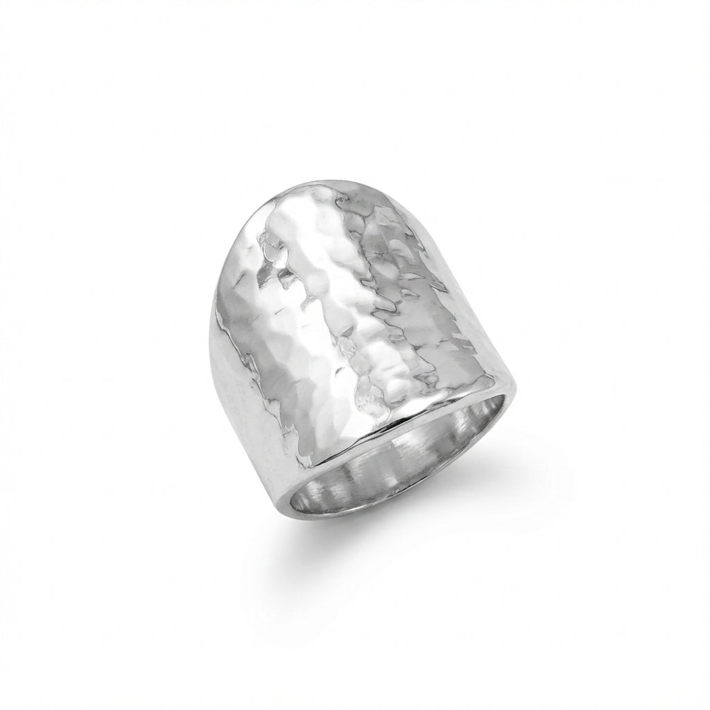 Long Hammered Concave Ring