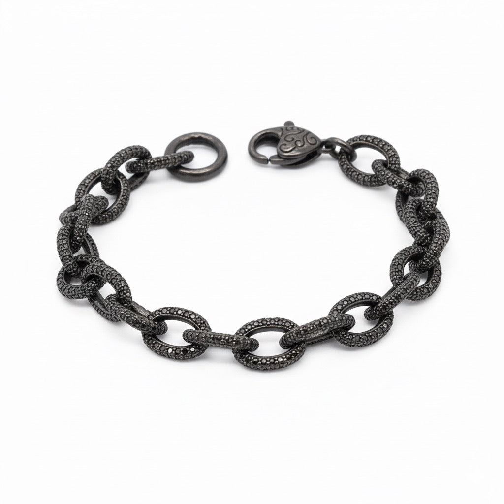 Small Black Diamond Oval Link Bracelet