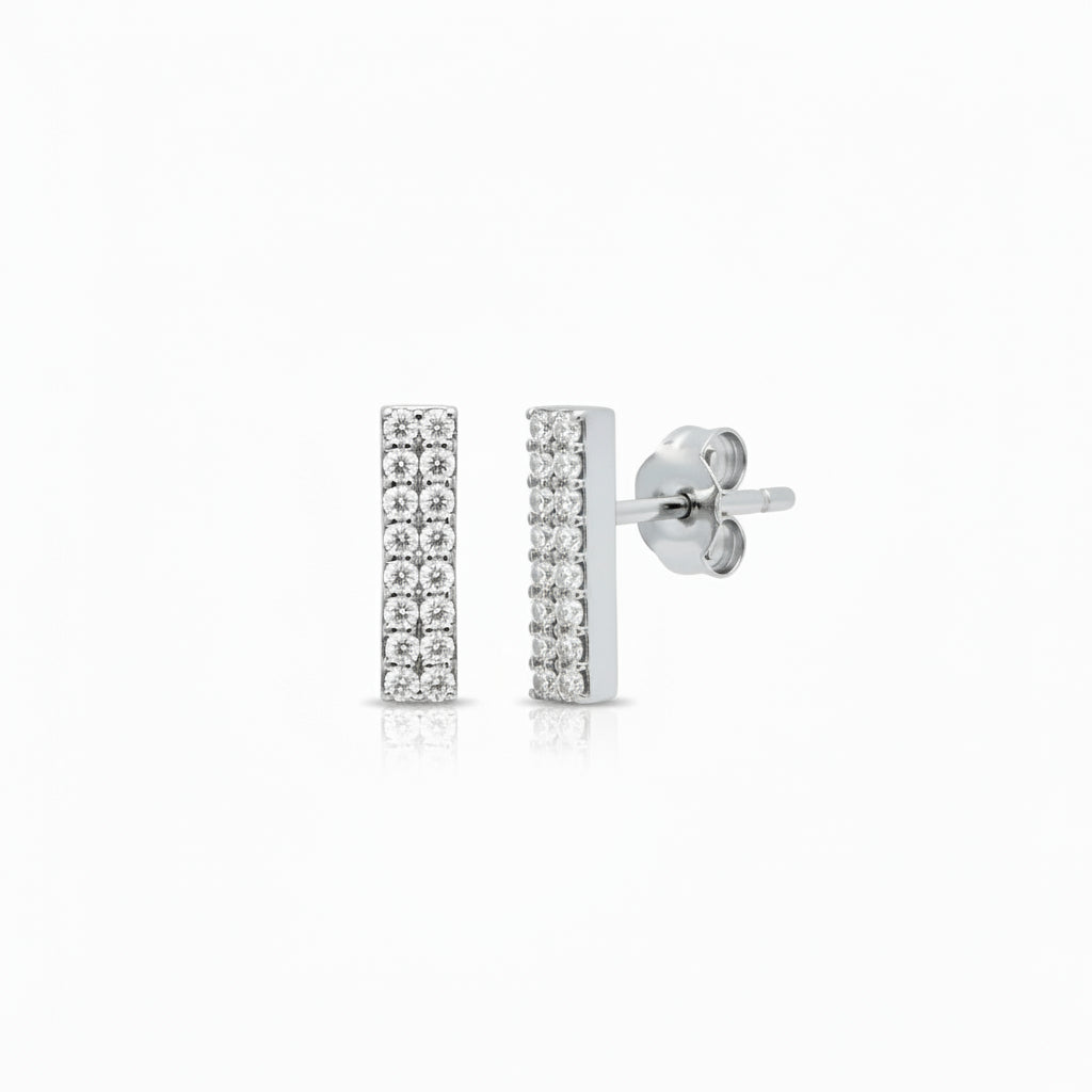 Pavé Diamond Gold Bar Stud Earrings