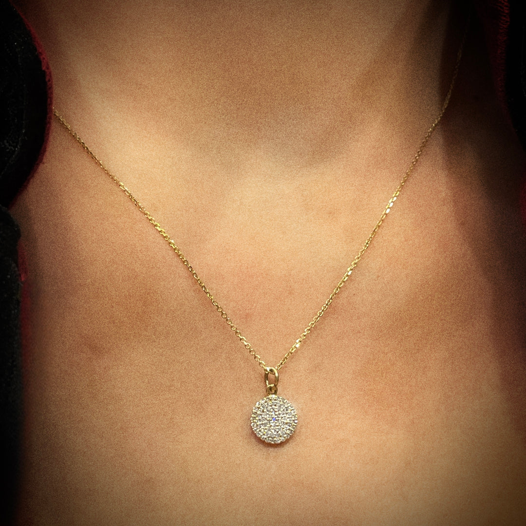 Mini White Diamond Disc Pendant Necklace