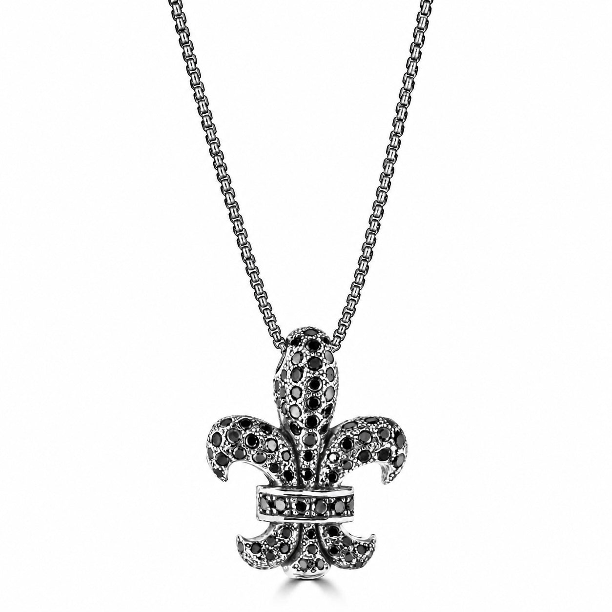 Black Diamond Fleur De Lis Pendant Necklace