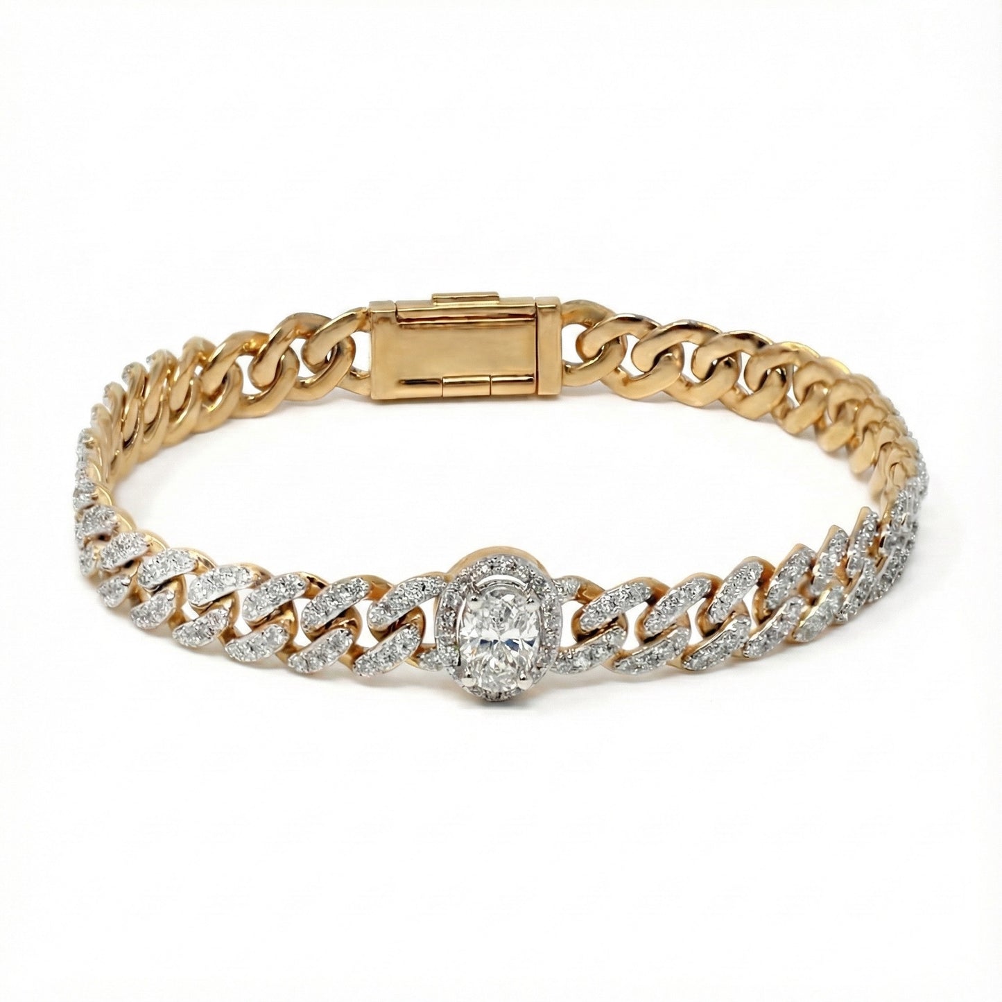 Diamond Curb Link Bracelet With Diamond Stone Center