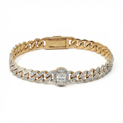Diamond Curb Link Bracelet With Diamond Stone Center
