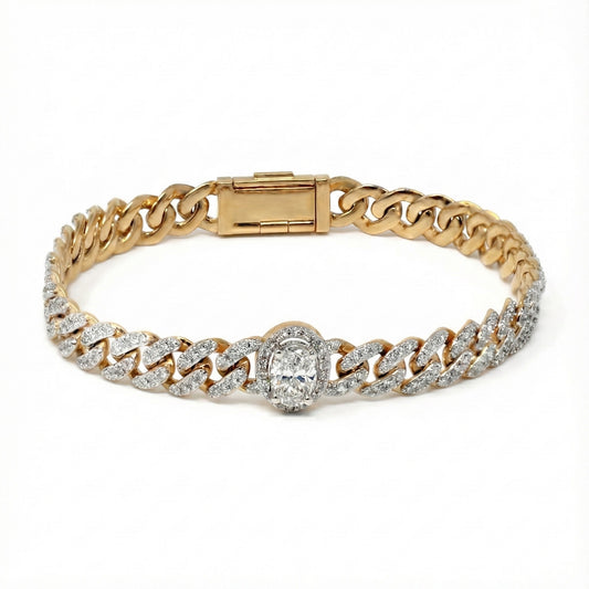 Diamond Curb Link Bracelet With Diamond Stone Center