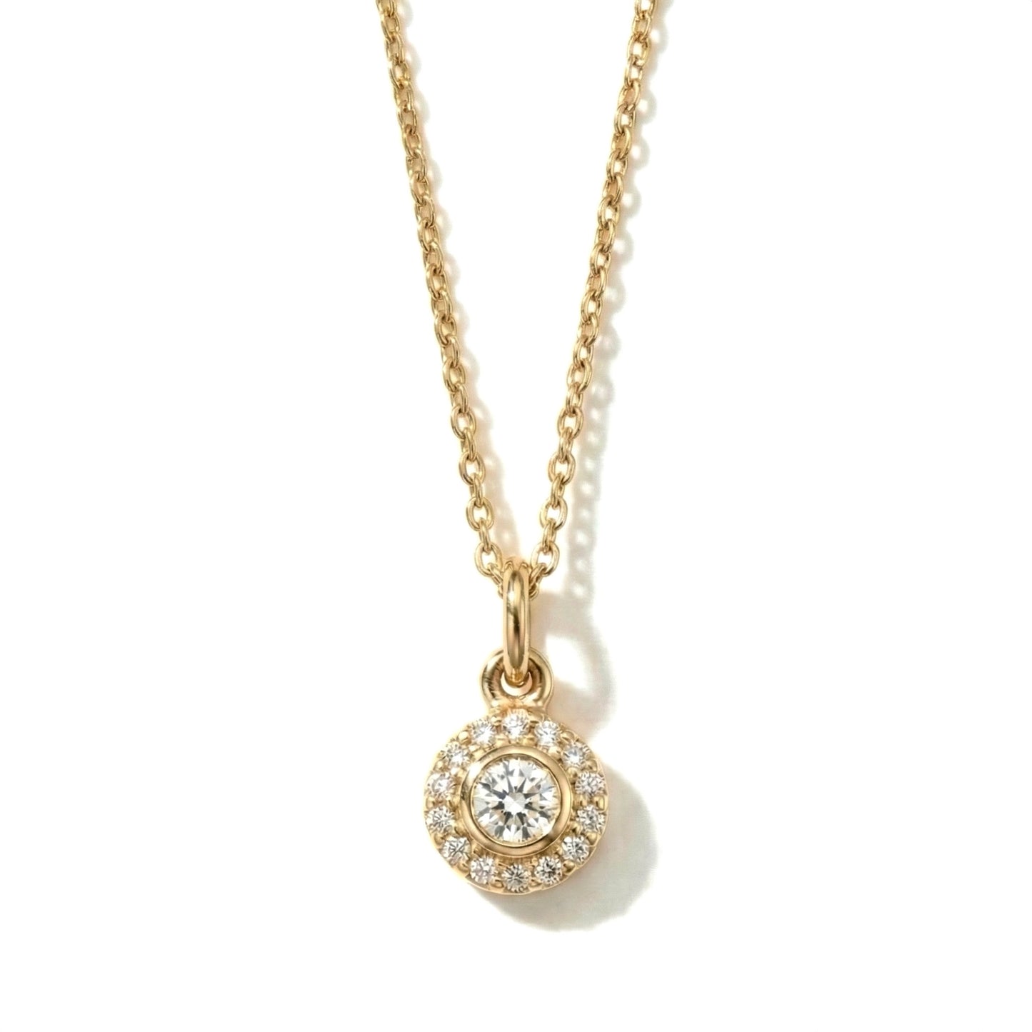 White Diamond Halo Round Pendant Necklace
