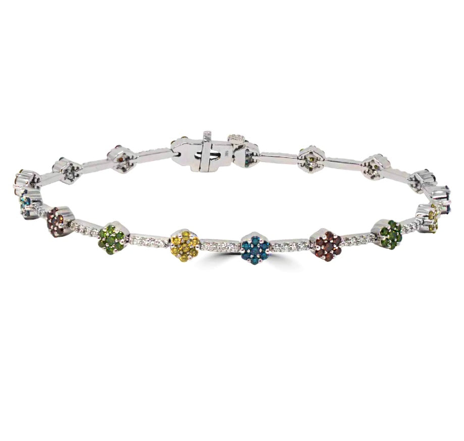 Multi-Color Diamond Flower Bracelet