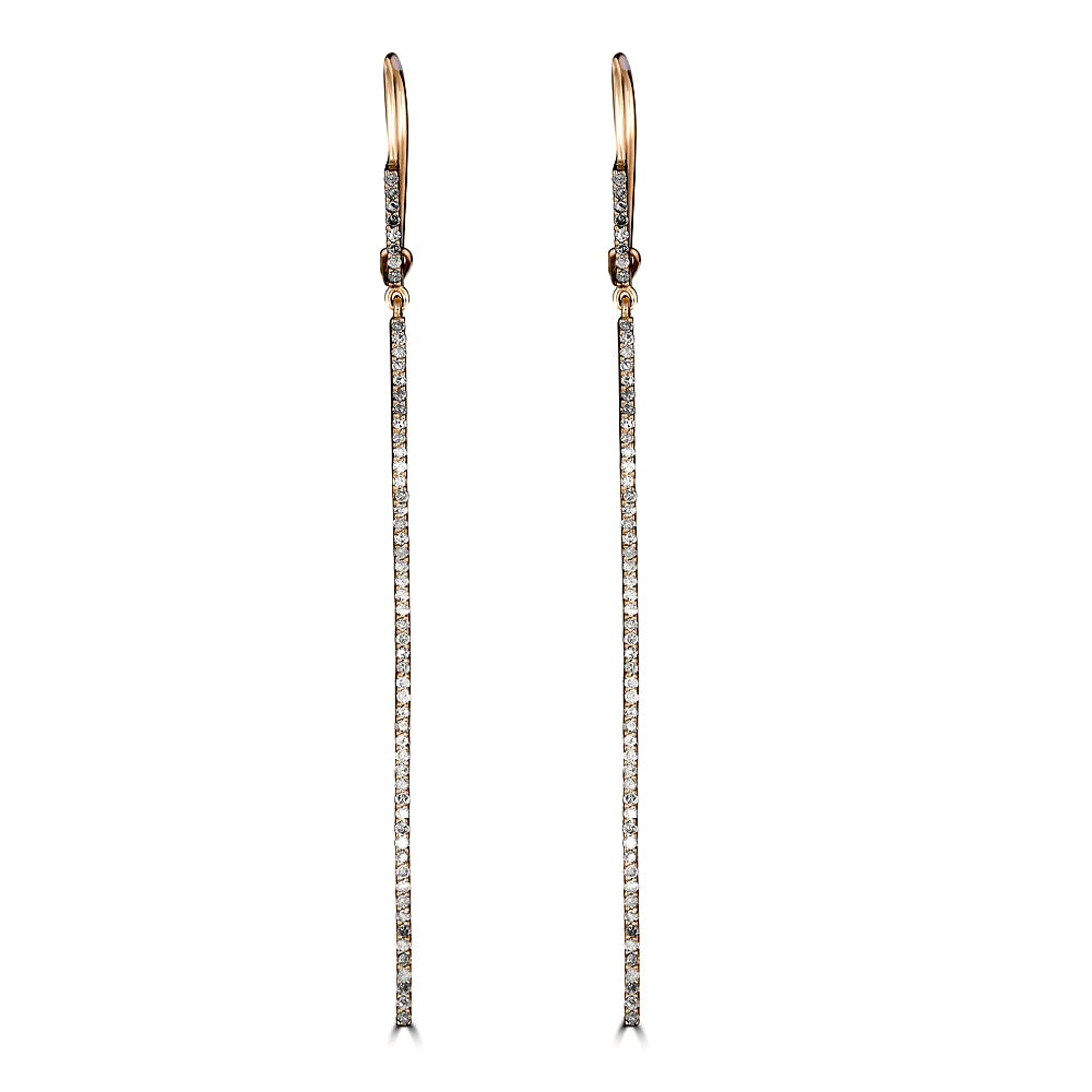 White Diamond Long Thin Bar Earrings