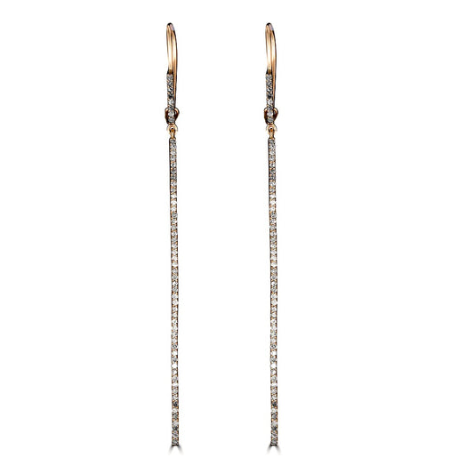 White Diamond Long Thin Bar Earrings