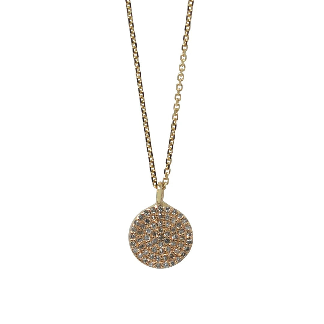 Mini White Diamond Disc Pendant Necklace