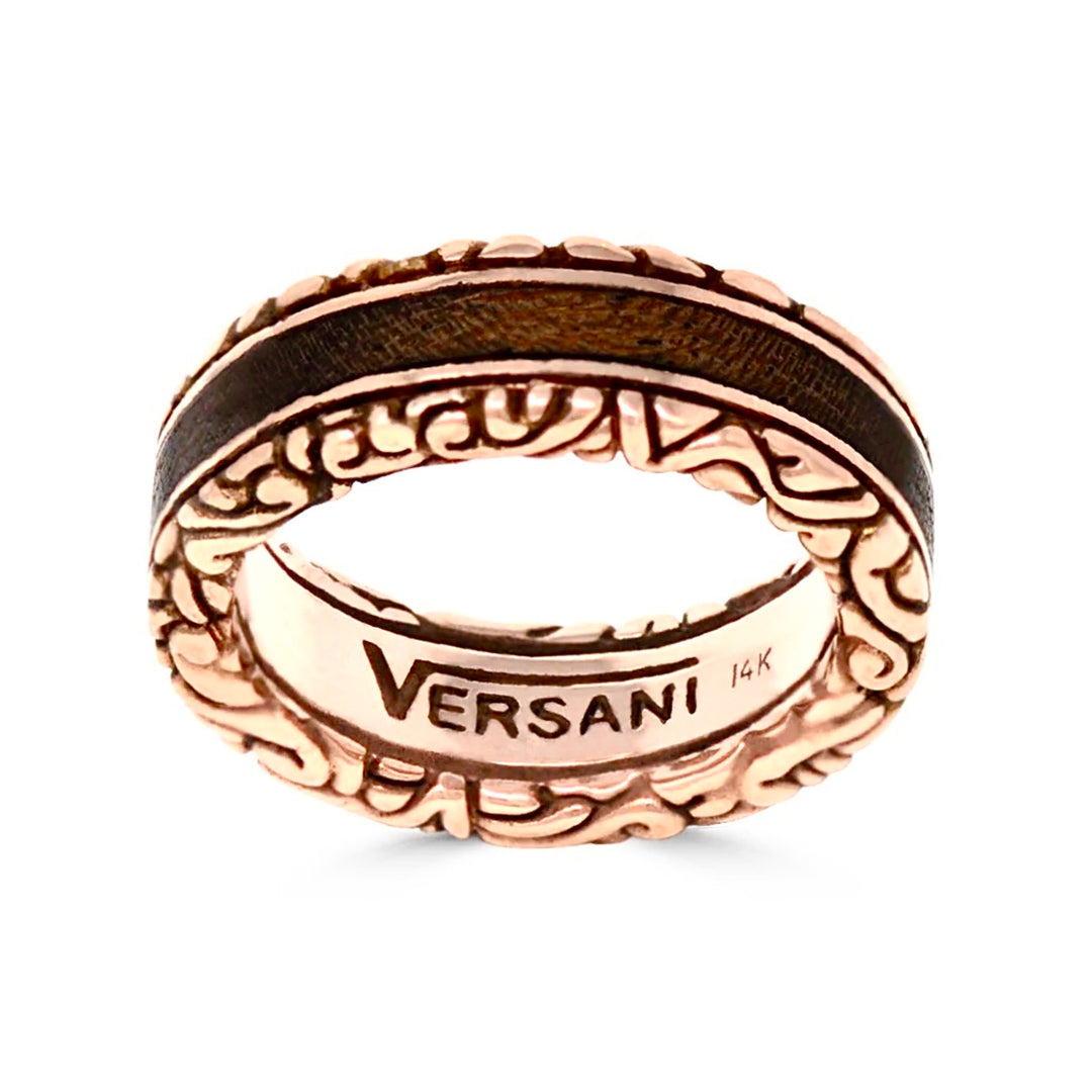 Thin Round KeyDesign Wood Inlay Ring In Rose Gold