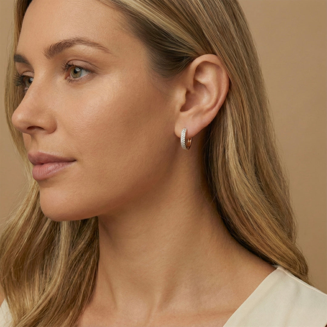 Pave Diamond Gold Huggie Earrings