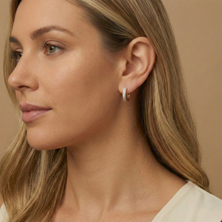 Pave Diamond Gold Huggie Earrings