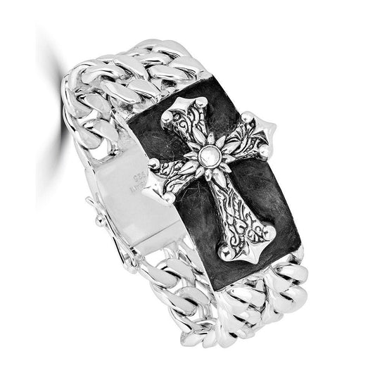 KeyDesign Cross Double Cuban Link ID Bracelet