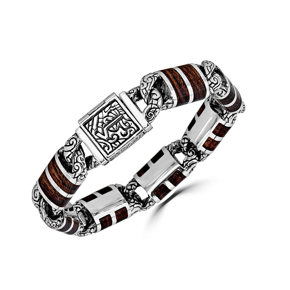 Small KeyDesign Wood Inlay Rigid Link Bracelet