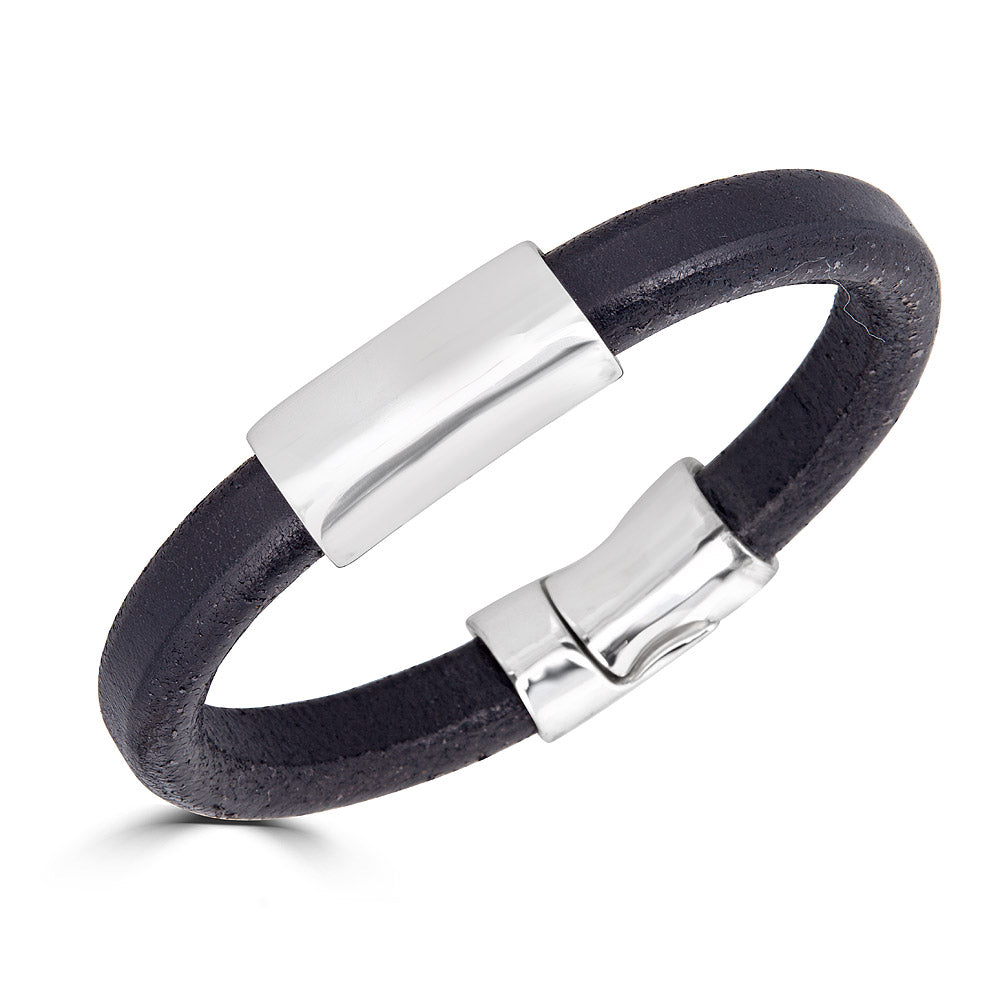 Silver Tube Leather Bracelet