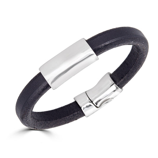 Silver Tube Leather Bracelet