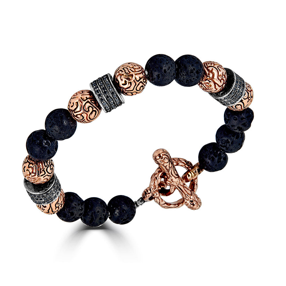 Beaded Bracelet With Gold Beads And Black Diamond Cylinders