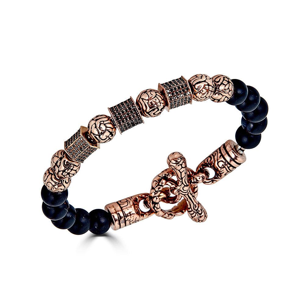 Beaded Bracelet With Gold Black Diamond Beads And Cylinders