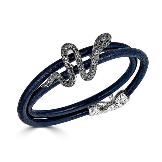 Black Diamond Snake Double Wrap Leather Bracelet