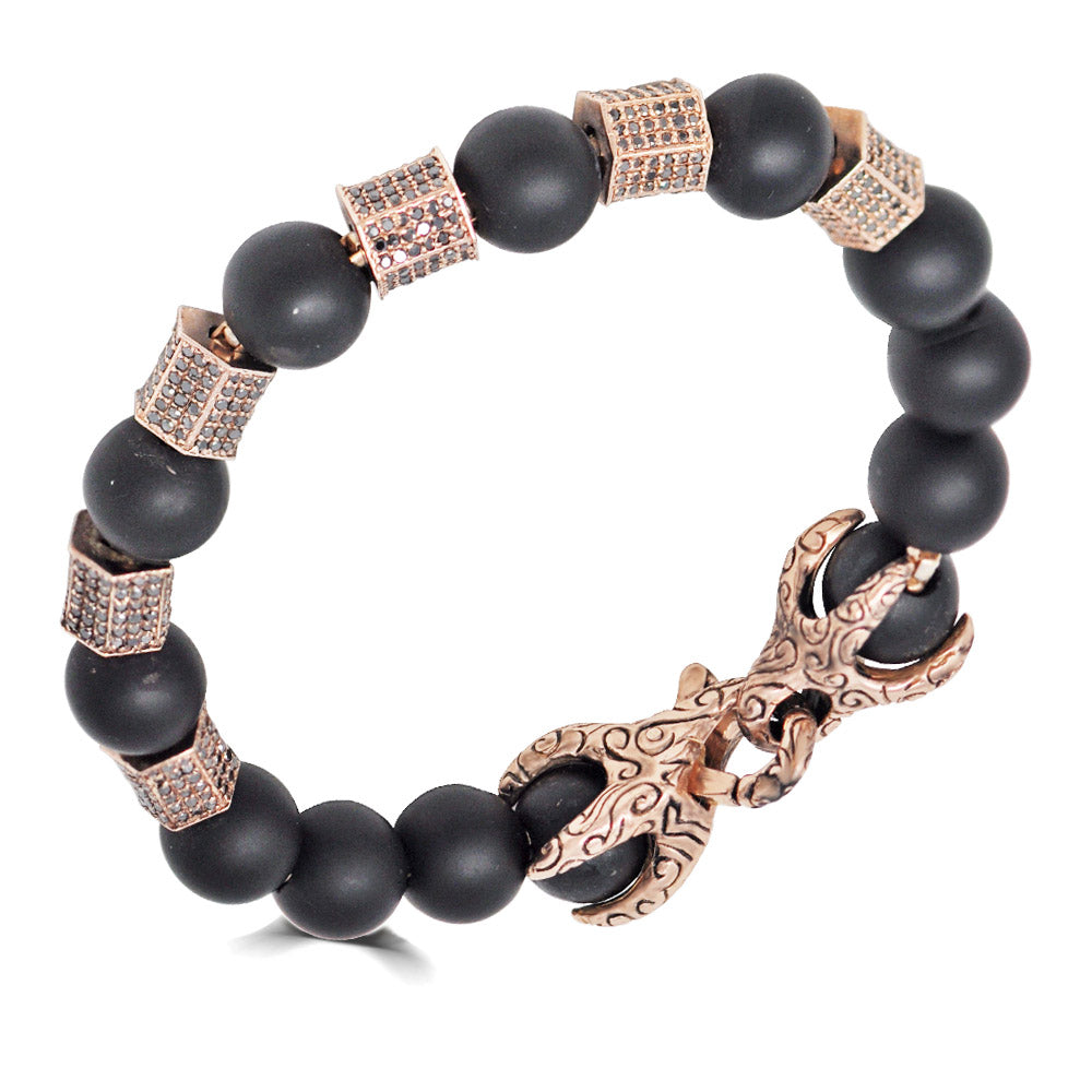 Rose Gold Black Diamond Cylinder Claw Beaded Bracelet