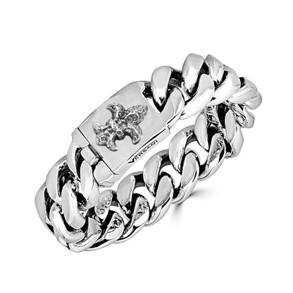 Large Fleur De Lis Cuban Link Bracelet