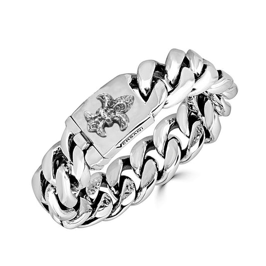 Large Fleur De Lis Cuban Link Bracelet