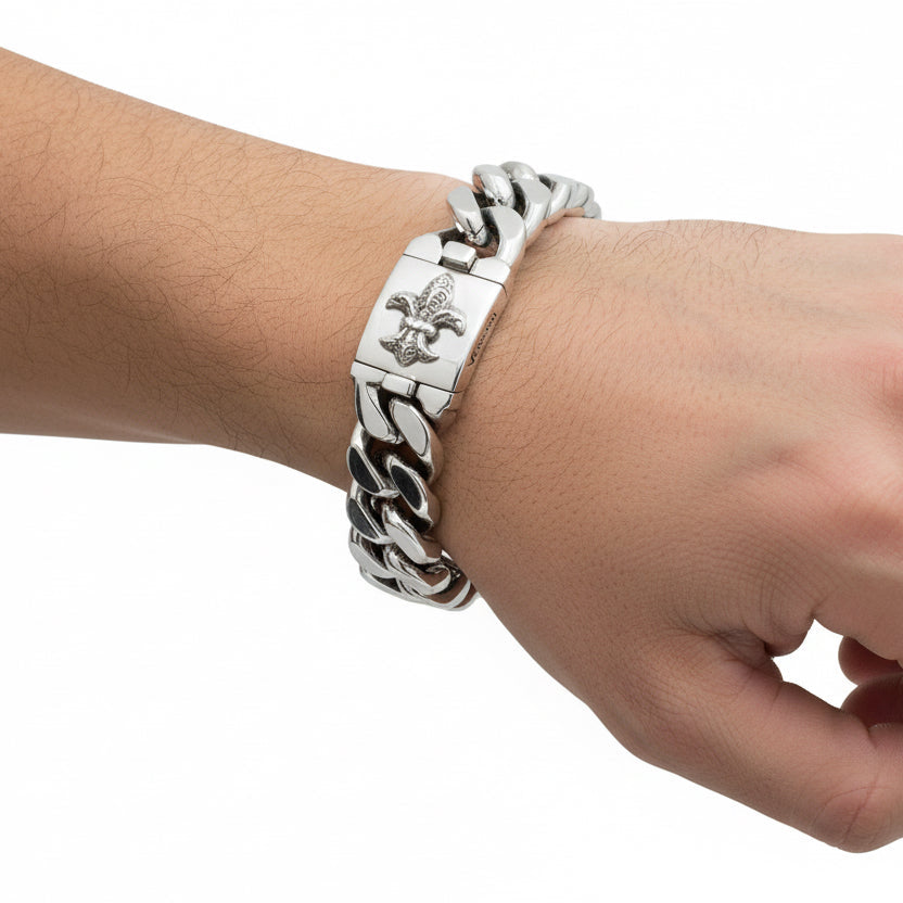 Large Fleur De Lis Cuban Link Bracelet