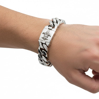 Large Fleur De Lis Cuban Link Bracelet